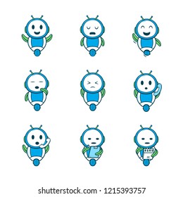Playful robot character in different states