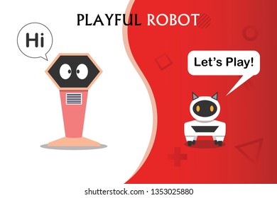 Playful robot invites to communicate with people concept. cute character artificial Intelligence Concept Flat Vector Illustration.
