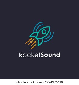 playful rocket and sound amplifier tunnel logo icon vector template on dark background
