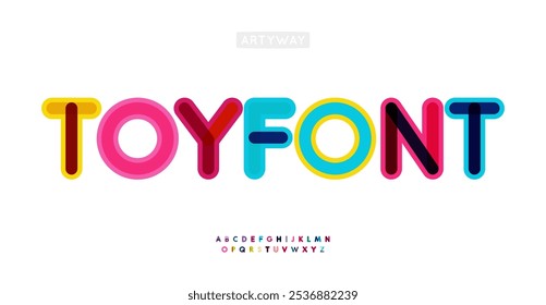 Playful rounded alphabe, bold bubble letters, joyful childlike font for kids toys branding, educational text, cheerful logo. Friendly cartoon style typographic design. Vector typeset