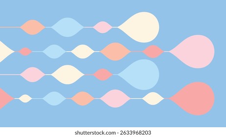 Playful rows of connected drop shapes in pastel tones over blue, ideal for cheerful, child-friendly, or creative compositions.