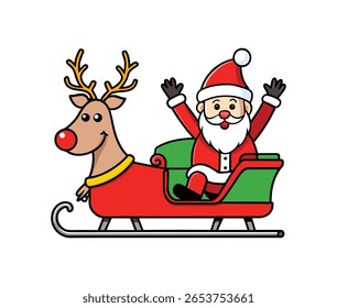"Vetor de Papai Noel brincalhão em Sleigh com rena para o Natal"