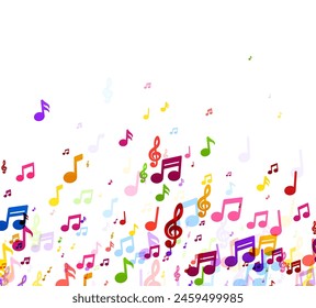 A playful scattering of colorful music notes against a white backdrop, capturing the joy and rhythm of music.