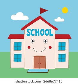 Diseño de edificios escolares juguetones, concepto de Educación divertido y amigable para niños.