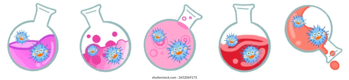 Virus de Ciencia juguetón en la ilustración del frasco de laboratorio para el aprendizaje divertido y proyectos creativos