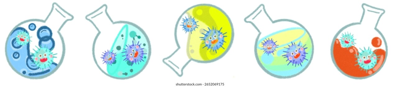 Virus de Ciencia juguetón en la ilustración del frasco de laboratorio para el aprendizaje divertido y proyectos creativos