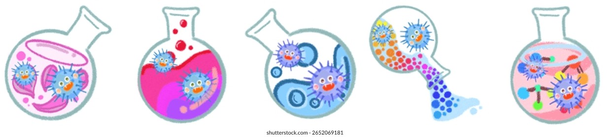 Vírus da ciência lúdica no laboratório Ilustração do frasco para a aprendizagem divertida e projetos criativos