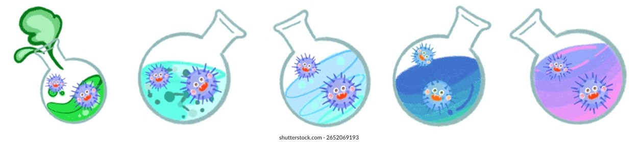 Vírus da ciência lúdica no laboratório Ilustração do frasco para a aprendizagem divertida e projetos criativos