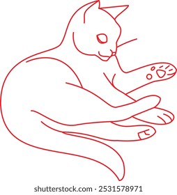 Playful Scratching Cat, Cute Cat Expressions in Various Poses: Line Style Art Collection