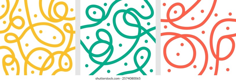 Playful Scribble Line Patterns with Colorful Abstract Swirls, Dots, and Repeat Patterns for Modern Designs.