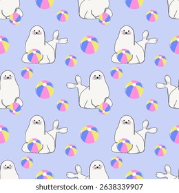Playful seal pattern with beach balls