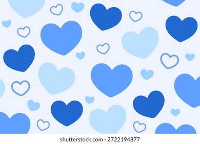 Playful seamless design featuring blue hearts in various sizes scattered across a light blue background. Great for modern romantic layouts, wedding projects, and sweet seasonal graphics.