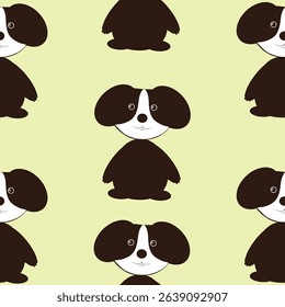 Playful seamless pattern with adorable cartoon-style dogs on a soft green background. Ideal for children's products, pet-themed items, fabric design, nursery decor, and gift packaging. 