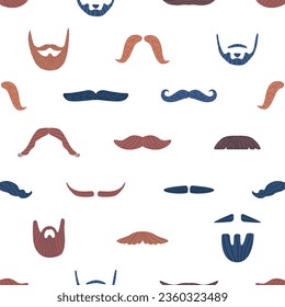 Playful Seamless Pattern Adorned With Charming Mustaches And Stylish Beards, Creating A Whimsical And Trendy Design
