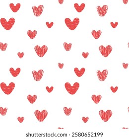 Playful seamless pattern with brush textured Heart shapes. Modern artistic hand drawn scribbles Background. Template for banner, wrapping paper, packaging, Love design, cover, textile print