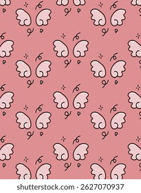 Playful seamless pattern featuring hand-drawn doodles. Perfect for stationery, textiles, digital backgrounds, and creative projects. Whimsical and fun design in a repeatable layout.