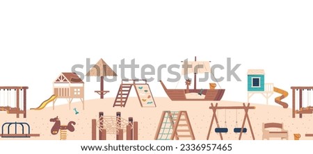 Playful Seamless Pattern Featuring Swings, Slides, And Other Playground Items. Perfect For Adding A Whimsical Touch