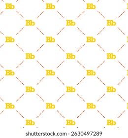 Um padrão lúdico sem emenda com o 'Bb' maiúsculo e minúsculo em amarelo brilhante, organizado em uma grade com linhas diagonais tracejadas laranja.