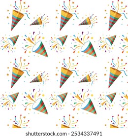 Playful seamless pattern of firecrackers, ideal for fabric and paper printing. This vibrant design brings a festive spirit to any project, perfect for celebrations, crafts, and holiday decorations."