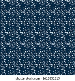 Playful seamless pattern with hand drawn leaf. Abstract hand drawn background with leaf.