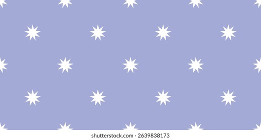 Playful seamless pattern of white stars on classic blue background in flat style. Whimsical sky-inspired texture for textiles, wrapping paper, wallpapers, and themed design projects.