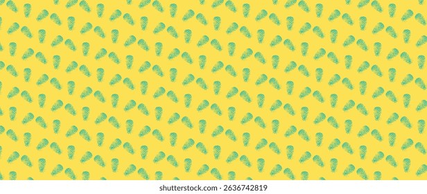 A playful and seamless pineapple pattern featuring hand-drawn green pineapples on a vibrant yellow background. This tropical and cheerful design captures the essence of summer.