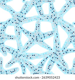 Playful seamless starfish pattern in pastel blue with dotted texture – marine vector background for kids’ fabric, summer textiles, or wrapping paper
