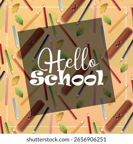 Playful seamless vector background with pencils, autumn leaves and rulers. Great for school designs, seasonal decor and print products.
