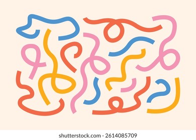 A playful set of abstract hand-drawn squiggles and lines in a retro color palette. Great for overlays, compositions, digital collages, and creative projects.