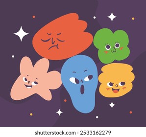 Playful Set of Cute Character Expressions. Perfect for Fun and Whimsical Designs. Quirky Faces with a Range of Emotions. Isolated Flat Vector Art.