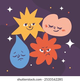 Playful Set of Cute Character Expressions. Perfect for Fun and Whimsical Designs. Quirky Faces with a Range of Emotions. Isolated Flat Vector Art.