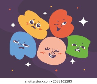 Playful Set of Cute Character Expressions. Perfect for Fun and Whimsical Designs. Quirky Faces with a Range of Emotions. Isolated Flat Vector Art.