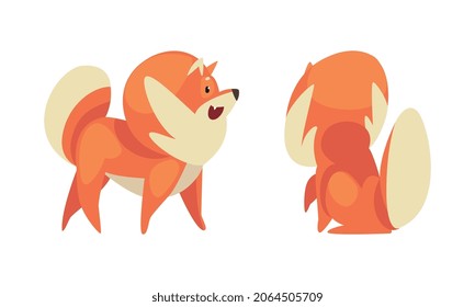 Playful Shiba Inu or Akita Puppy as Japanese Breed Dog with Prick Ears Vector Set