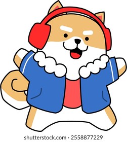 Playful Shiba Inu Dog In Winter Fashion Vector Illustration