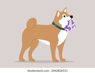 Playful Shiba Inu Pup With Purple rope Toy, A charming dog holding a toy in its mouth, exuding joy