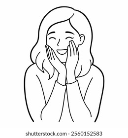 playful shy women hiding face and happy mode vector icon with white background