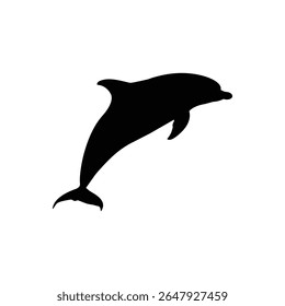 Playful silhouette of a dolphin leaping upward in a smooth arc above water.