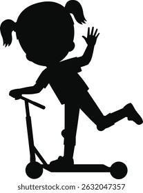 Playful Silhouette on Wheels: A charming silhouette of a child joyfully gliding along on a scooter