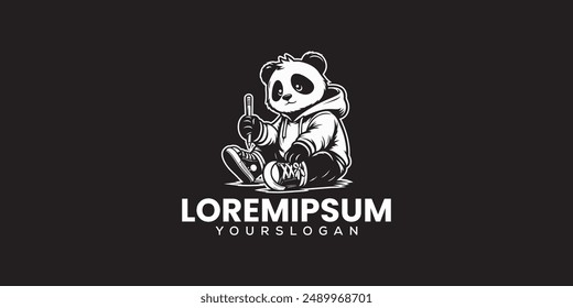 Diseño relajado y personalizable del logotipo del panda de la silueta juguetona