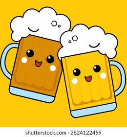 Playful and Simple Beer Glasses with Foamy Beer: Humorous Style for a Fun and Lighthearted Design