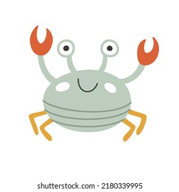 Playful simple flat sea crab isolated. Vector illustration of an underwater animal.