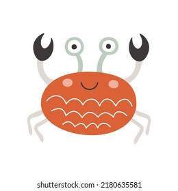 El cangrejo de mar, simple y divertido, está aislado. Ilustración vectorial de un animal submarino.