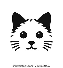 Playful and Simple Silhouetted Cartoon Cat Face Logo Icon Vector