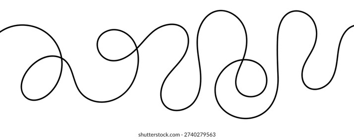 A playful single continuous line squiggle cable in one smooth, black stroke.