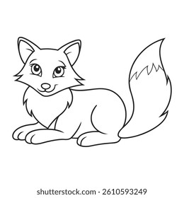 Playful sitting fox liner art Cartoon Outline Illustration