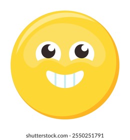 Spielerischer schlauer Emoji-Gesichtsausdruck. Farbige Vektorgrafik grinsend Emoticon Symbol. Ein neckisches Lächeln. Lustiger Aufkleber, Social Media Stimmung Charakter, Emotion und Gefühl Chat Element