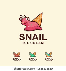 Playful snail ice cream cartoon logo vector on light background