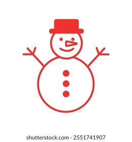 playful snowman silhouette with red outline, geometric minimalist winter design, simple and cheerful snowman illustration on transparent background, holiday-themed decorative artwork