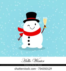 Playful snowman. Winter, Christmas and New Year illustration. Element of the collection. Good for congratulation card, banner, flyer, leaflet, poster. Vector illustration