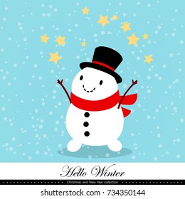 Playful snowman. Winter, Christmas and New Year illustration. Element of the collection. Good for congratulation card, banner, flyer, leaflet, poster. Vector illustration